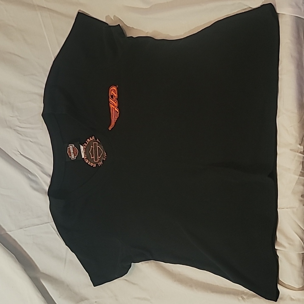 Vintage Y2K Harley Davidson Embroidered Logo Top/Graphic Print V Neck T-shirt SS